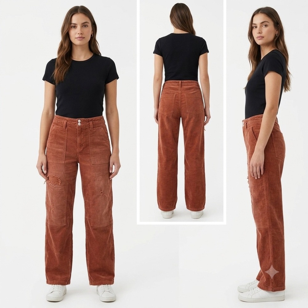 Pilcro The Wanderer Corduroy Utility Pants 29‎ Rust Orange Distressed Carpenter